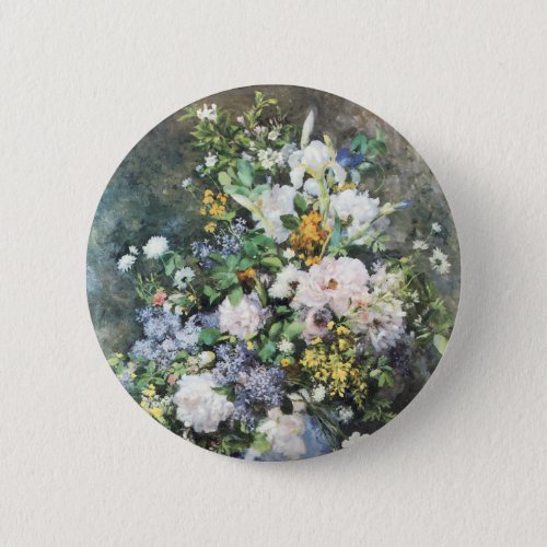 Spring Bouquet by Pierre Renoir Vintage Flowers Pinback Button