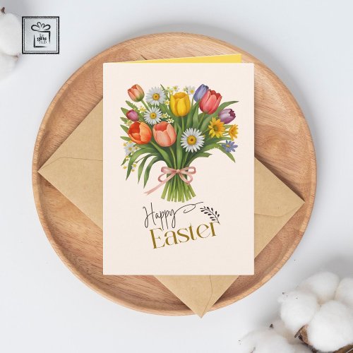 Spring Bouquet Daffodil Tulip Daisy Easter Holiday Card