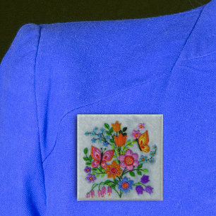 Spring Bouquet Flowers Butterflies Button