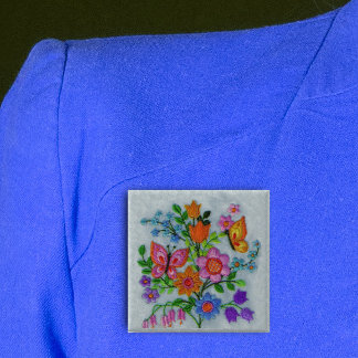 Spring Bouquet Flowers Butterflies Button