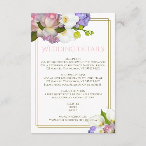 Spring Bouquet Flowers Gold and Pink Wedding Enclosure Card