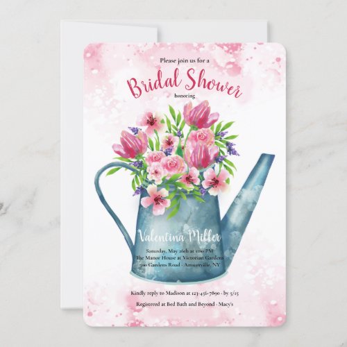 Spring Bouquet in Watering Can Bridal Shower Invitation