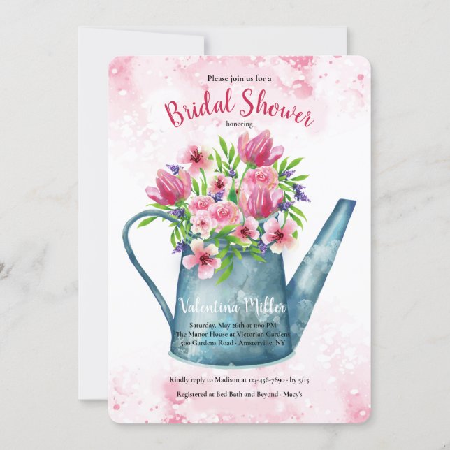 Spring Bouquet in Watering Can Bridal Shower Invitation (Front)