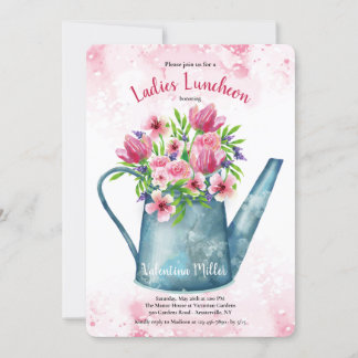 Spring Bouquet in Watering Can Luncheon Invitation