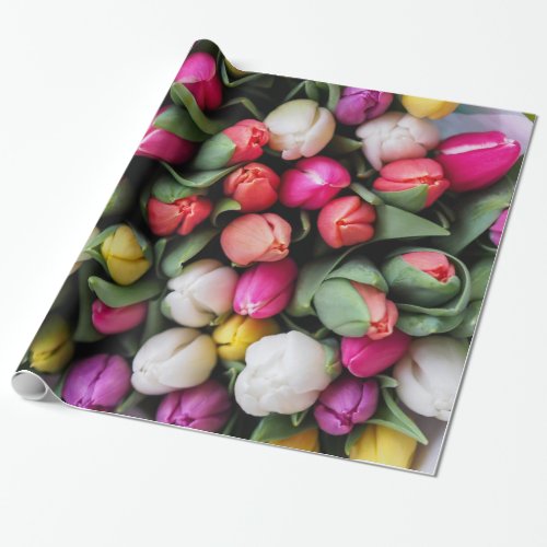 Spring Bouquet of Colorful Tulip Blooms Wrapping Paper