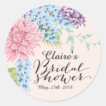 Spring Bouquet Personalized Bridal Shower Favor Classic Round Sticker by Jujulili at Zazzle