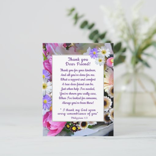 Spring Bouquet Thank You Christian Friend Postcard | Zazzle