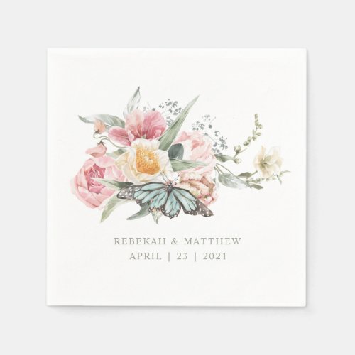 Spring Bouquet  Tulip and Butterfly Watercolor Napkins