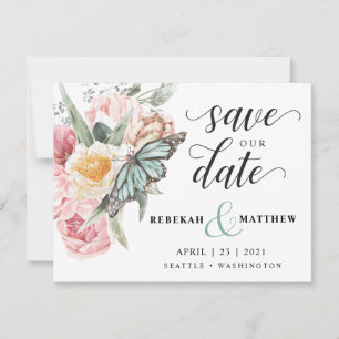 Spring Bouquet Tulip and Butterfly Watercolor Save The Date