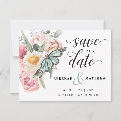 Spring Bouquet  Tulip and Butterfly Watercolor Save The Date