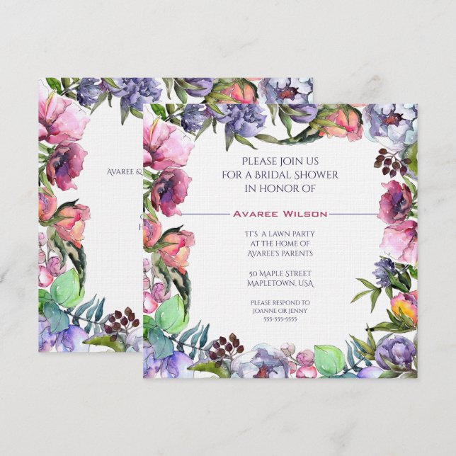 Spring Bouquet Watercolors Bridal Shower Invitation (Front/Back)