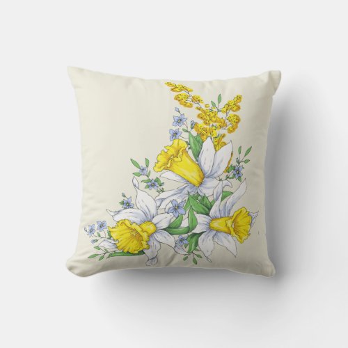 Spring Bouquet with Daffodils Throw Pillow