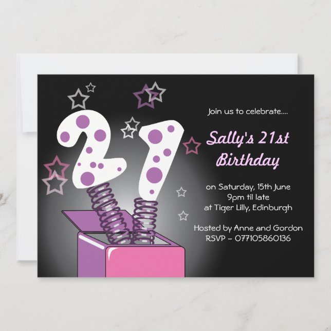 Spring Box 21st Birthday Party - pink & purple Invitation (Front)