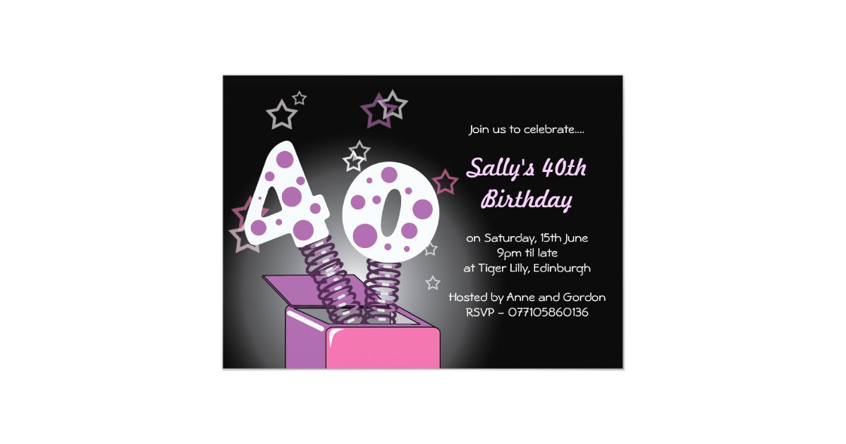 Spring Box 40th Birthday Party - pink & purple Invitation | Zazzle.com