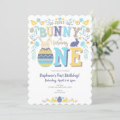 Spring, boy 1st birthday, Easter, Bunny Invitation (Standing Front)