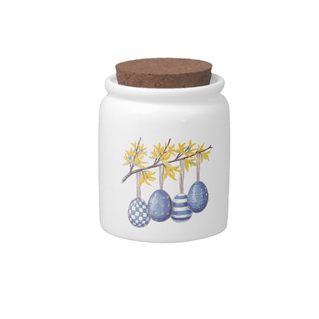 Spring Branch with Hanging Blue Easter Eggs Candy Jar (Front)