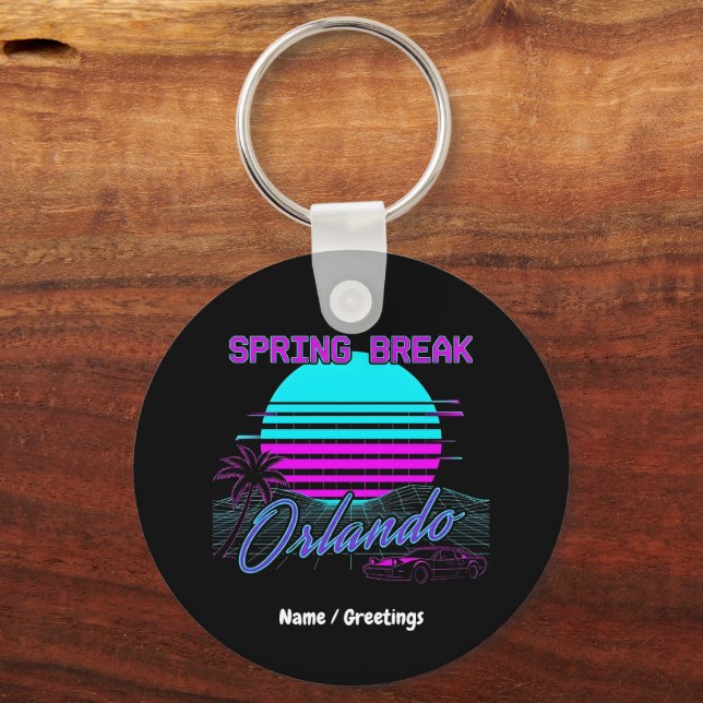 Spring Break 2026 Orlando After Dark Retro Synth Keychain (Front)