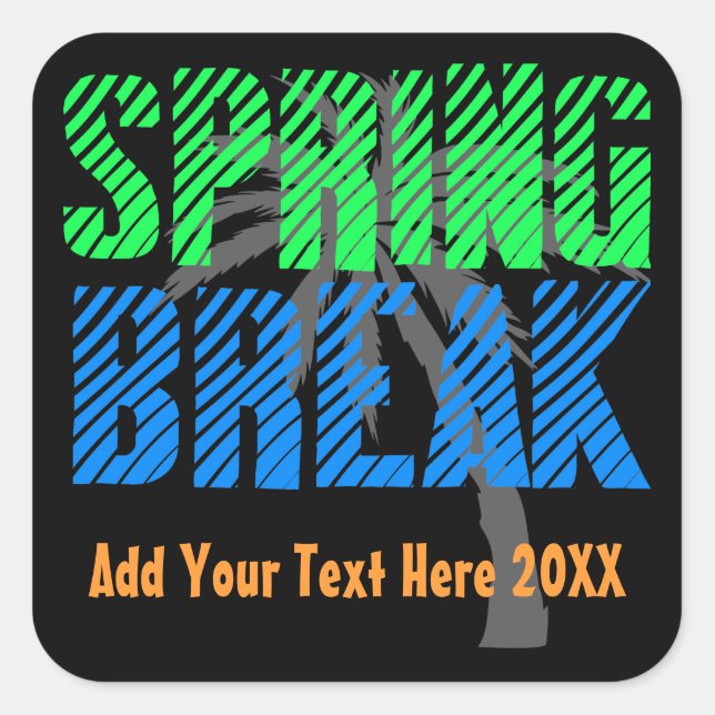 Spring Break Custom Neon Souvenir Square Sticker (Front)