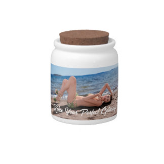Spring Break Girl Lying on Sandy Beach Candy Jar