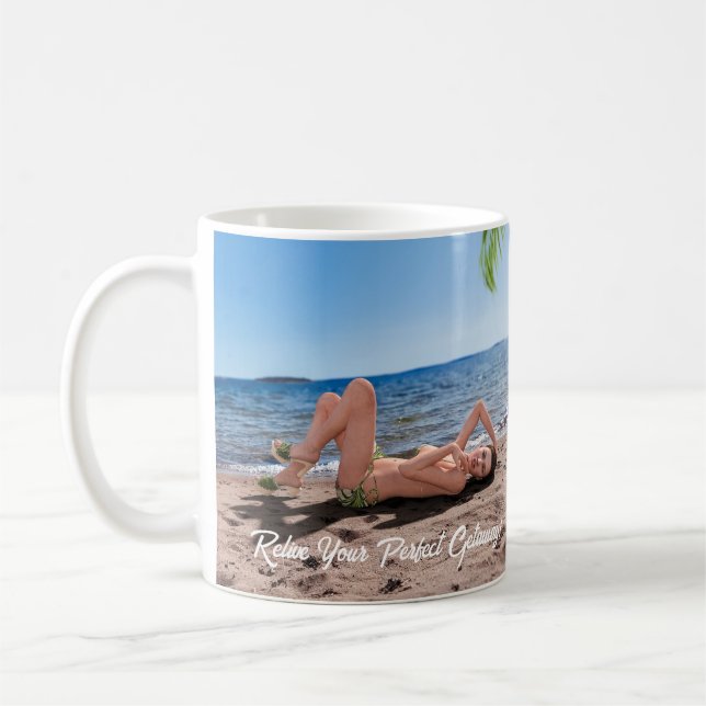 Spring Break Girl Lying on Sandy Beach Coffee Mug (Left)