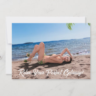 Spring Break Girl Lying on Sandy Beach Holiday Card