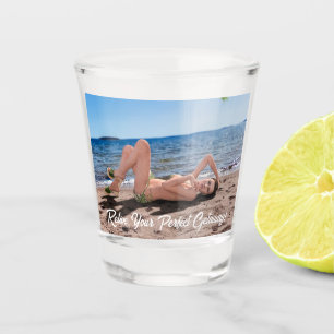Spring Break Girl Lying on Sandy Beach Shot Glass