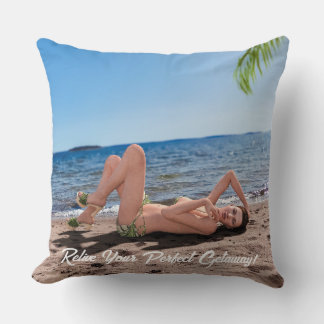Spring Break Girl Lying on Sandy Beach Throw Pillow