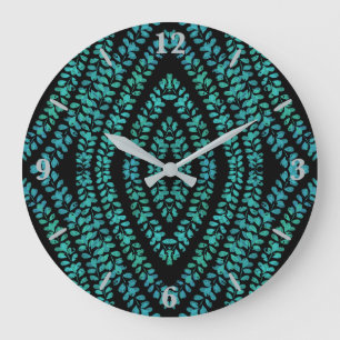 Spring Break Leaves Turquoise Colored Art Design Large Clock