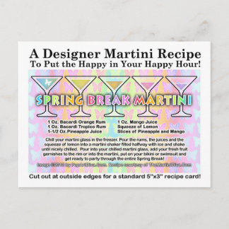 Spring Break Martini Recipe Card Postcard