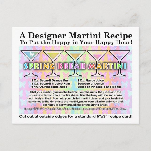 Spring Break Martini Recipe Card Postcard (Front)