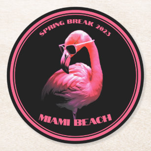 Spring Break Miami Beach Flamingo Sunglasses Round Paper Coaster