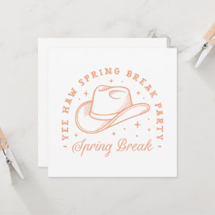 Spring break party cowgirl theme peach color invitation