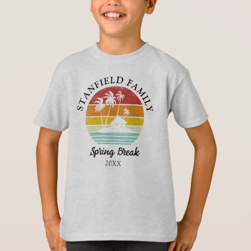 Spring Break Retro Beach Hut Palm Trees Family T_Shirt