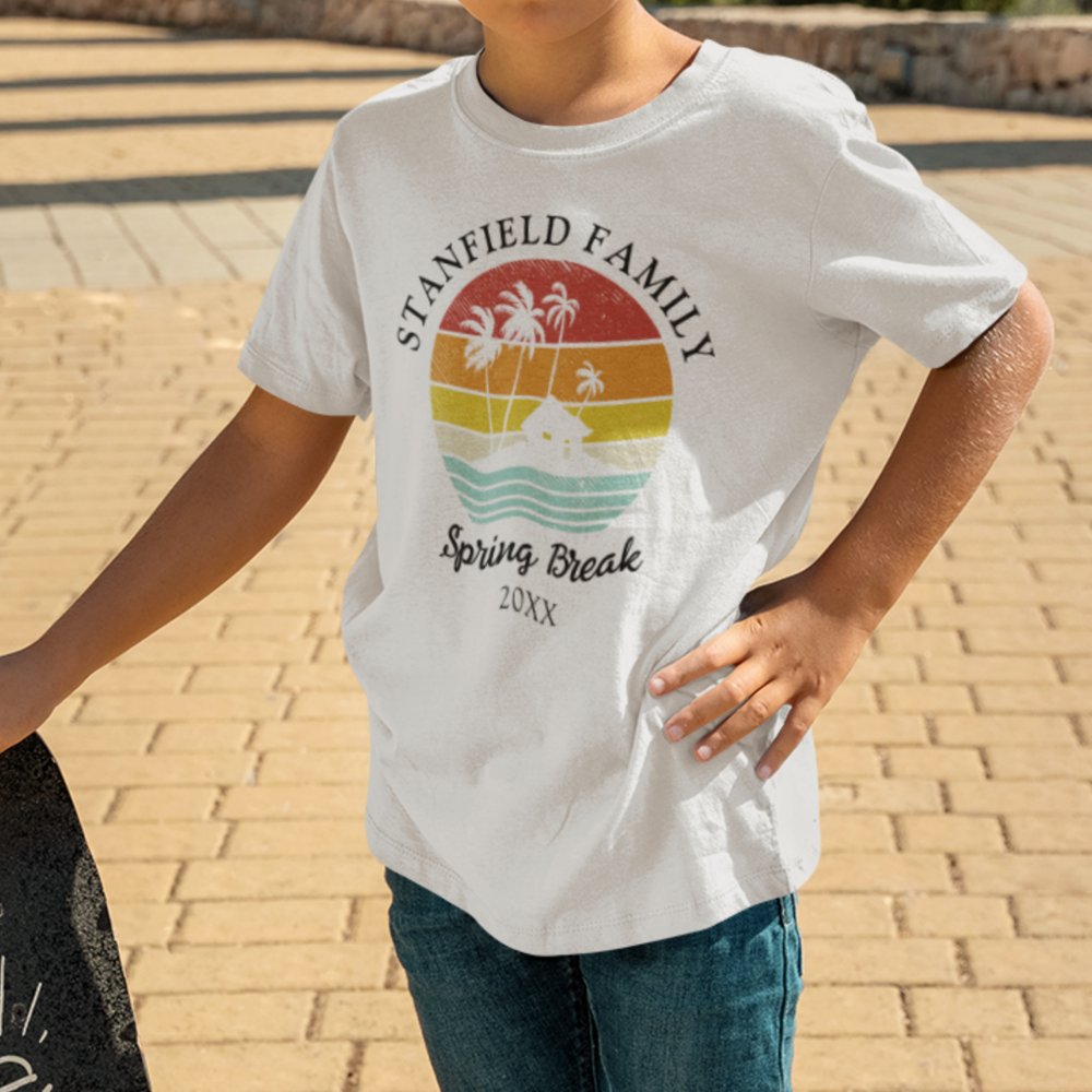 Spring Break Retro Beach Hut Palm Trees Family Personalized T-Shirt