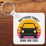 Spring Break Road Trip Sunset Customized Keychain<br><div class="desc">Cool custom road trip keychain for spring break or summer vacation with your family or friends. Personalize with your last name or group above the retro sunset and car silhouette. Perfect keepsake souvenir for a trip to a cottage or across the country. Drive off into the sunset.</div>
