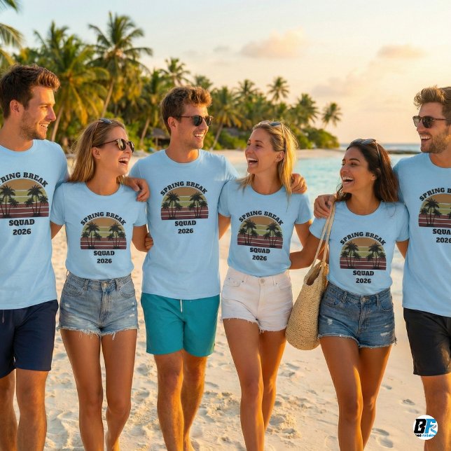 Spring Break Squad 2026 Retro Sunset Palm Trees  T-Shirt (Creator Uploaded)