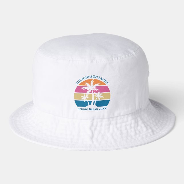 Spring Break Trip Tropical Beach Sunset Custom Bucket Hat (Front)