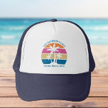 Spring Break Trip Tropical Beach Sunset Custom Trucker Hat<br><div class="desc">This cute tropical palm tree sunset hat is perfect for a spring break trip or a fun cruise ship getaway vacation with the family. Personalize this fun cap for your group outing to the beach or an island family reunion.</div>