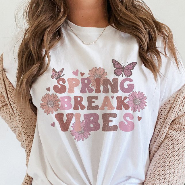 Spring Break Vibes Retro Floral Trendy Butterfly T-Shirt (Creator Uploaded)