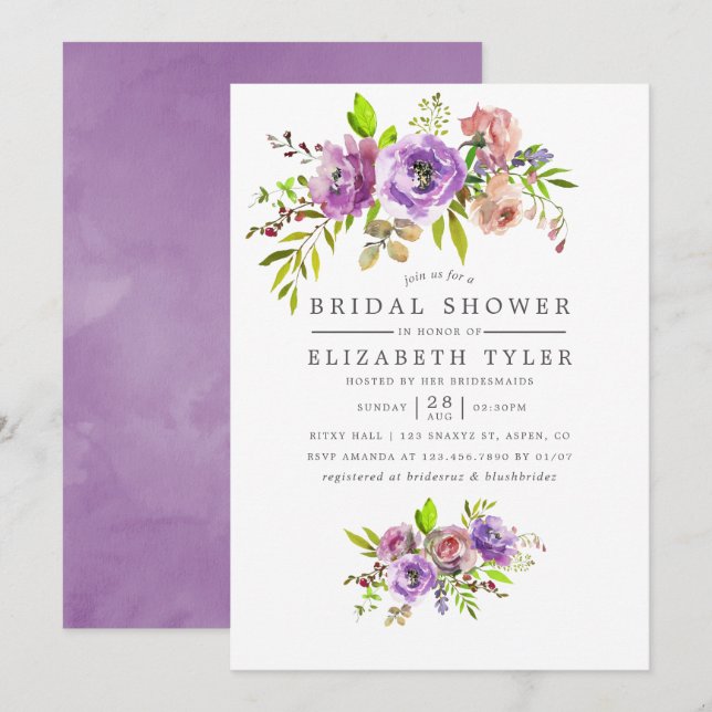 Spring Bridal Shower Watercolor Floral Invitation (Front/Back)