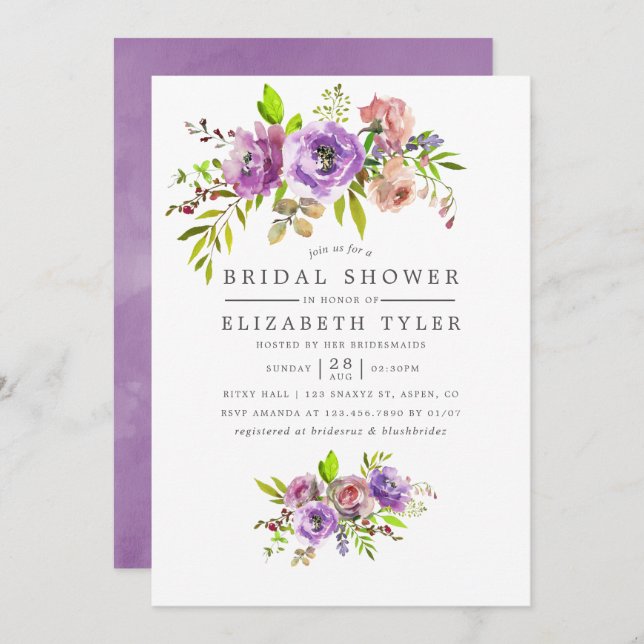 Spring Bridal Shower Watercolor Floral Invitation (Front/Back)
