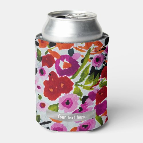 Spring Bright Flowers Floral Elegant Watercolor Can Cooler
