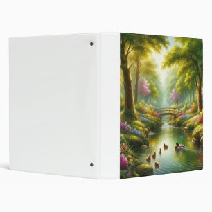 Spring brook with ducks/flowers 3 ring binder