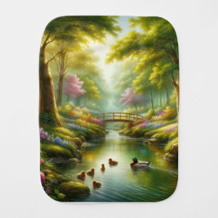 Spring brook with ducks/flowers baby burp cloth