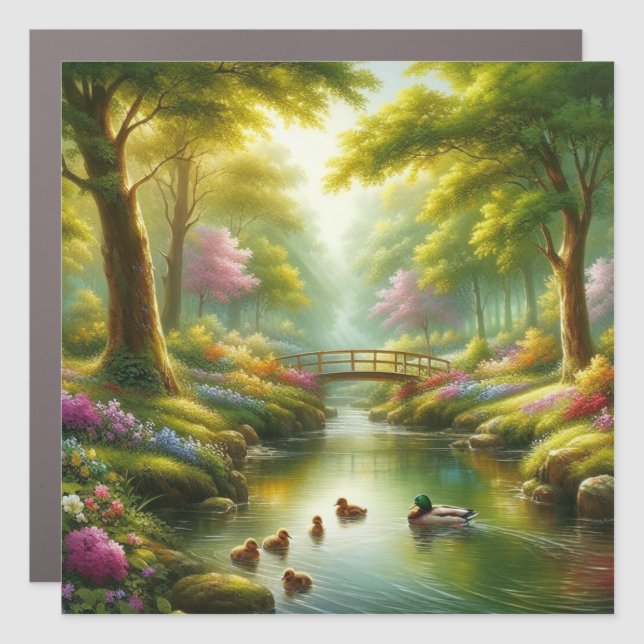 Spring brook with ducks/flowers car magnet (Front)