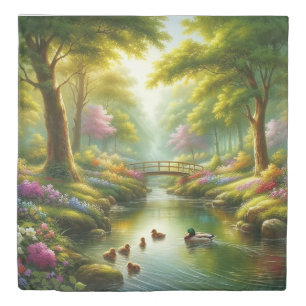 Spring brook with ducks/flowers duvet cover