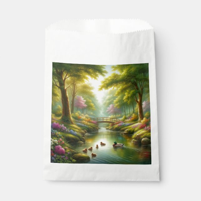 Spring brook with ducks/flowers favor bag (Front)