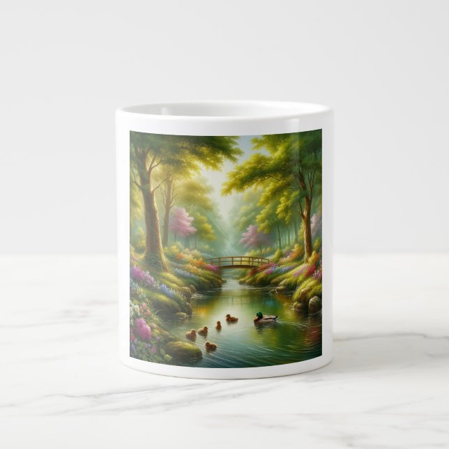 Spring brook with ducks/flowers giant coffee mug (Front)