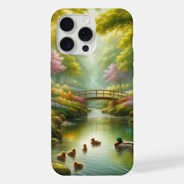 Spring brook with ducks/flowers iphone case (Back)