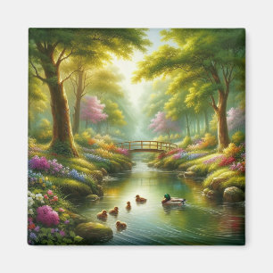 Spring brook with ducks/flowers magnet